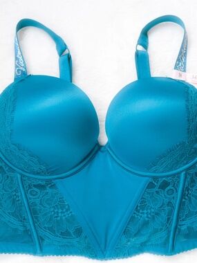 NWT Victoria's Secret Teal Blue Bustier Bra Corset w/ Rhinestone Strap